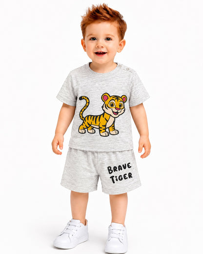 Tiger Printed Grey New Born Nicker Suit