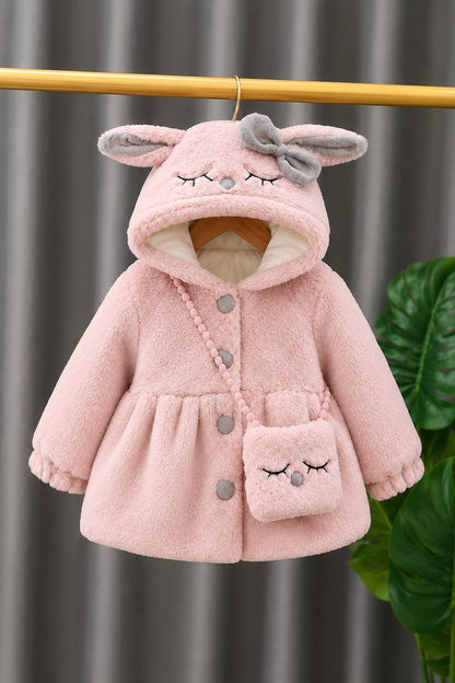 Bunny Bow  Plush Coat - Baby Pink 910