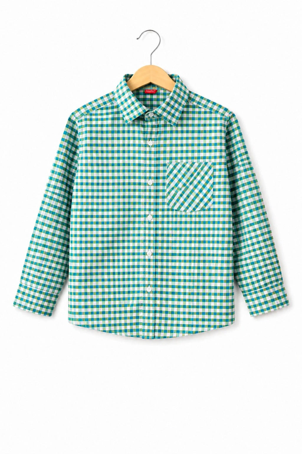 White  Checked Light Green  Long Sleeves Casual Shirt