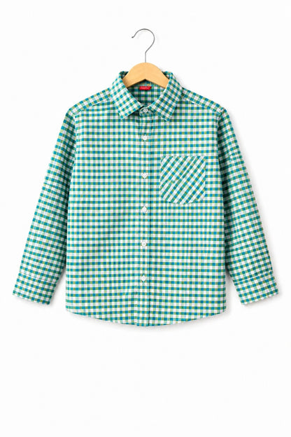 White  Checked Light Green  Long Sleeves Casual Shirt
