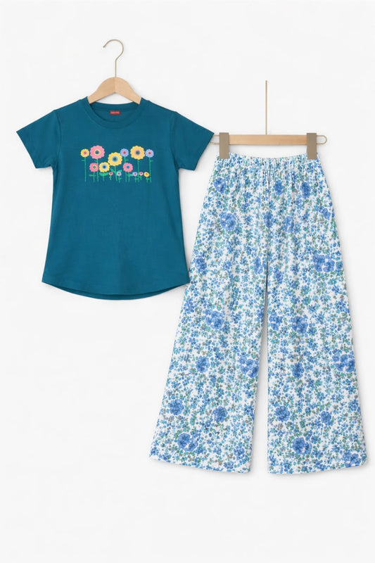 Flowers Printed Green Girls T shirt &Cotton Flapper 110