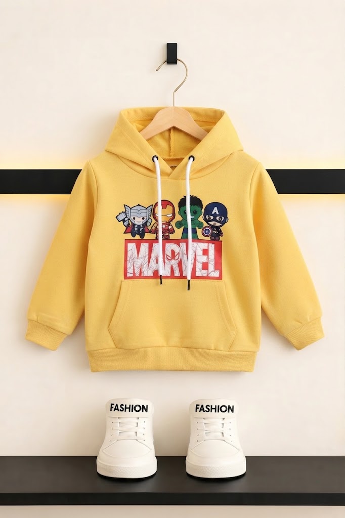Marvel Printed  Hoodie For Boys- Yellow 237