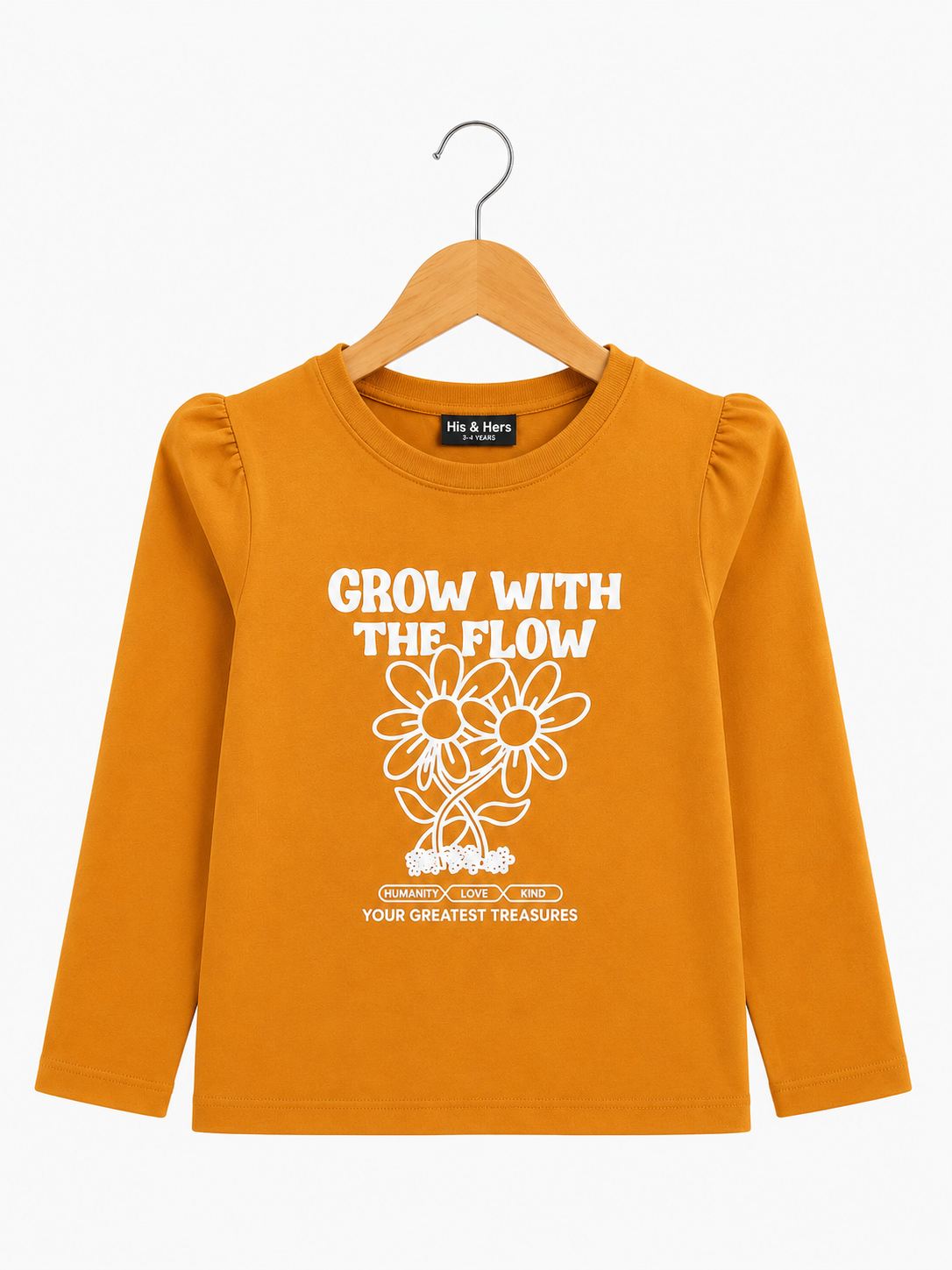 [Grow With The Flow] Printed Mustard Orange  Girls Full Selves Shirt