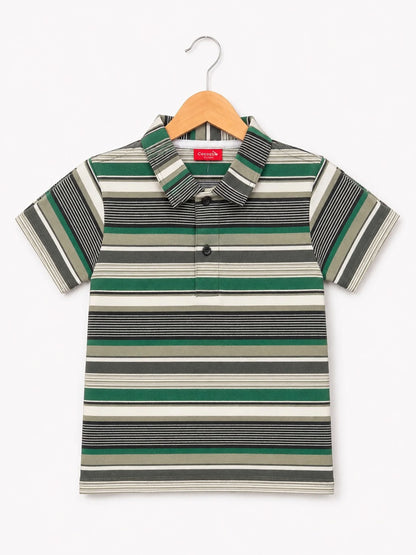 Grey & Green Checked  Boys Polo Shirt
