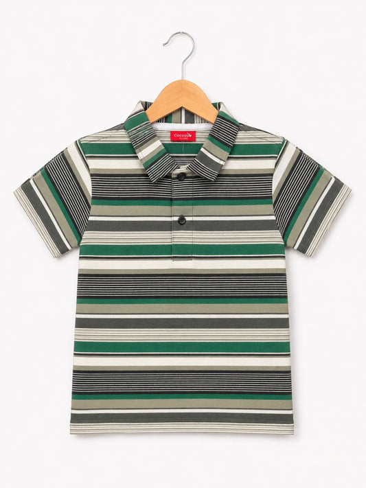 Grey & Green Checked  Boys Polo Shirt