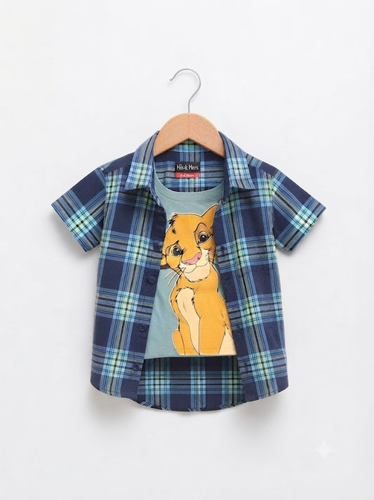 White Checked Simba Printed Blue Layered Casual Shirt 734