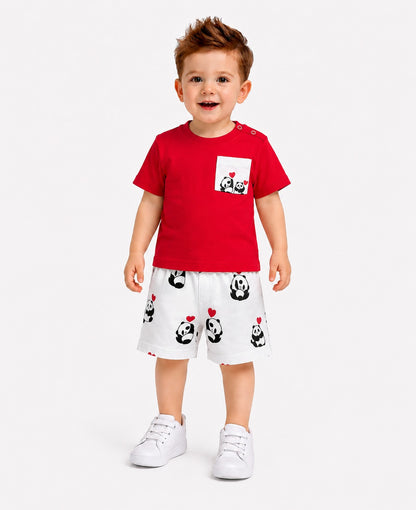 Panda Printed Red New Born Nicker Suit
