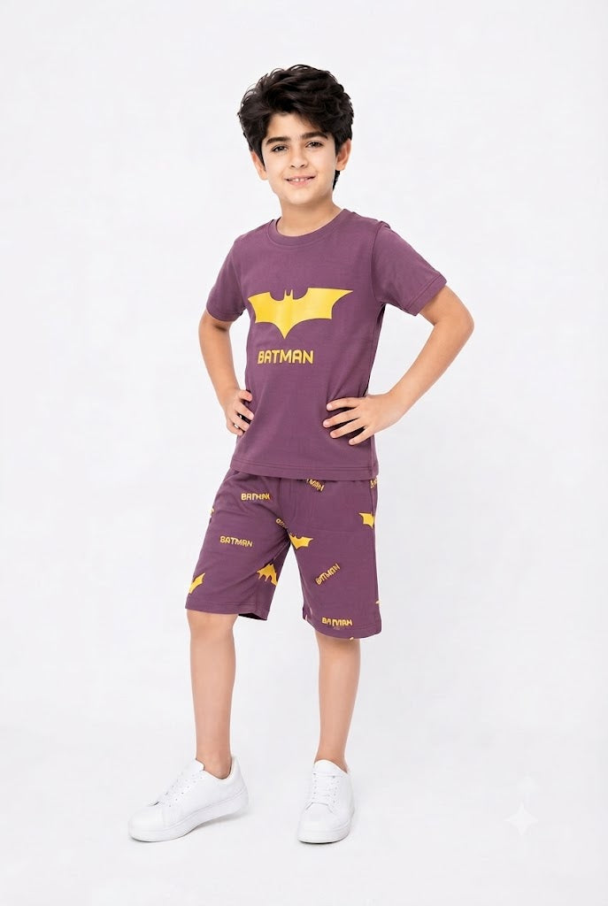 Batman Printed Purple Boys Nicker Suit