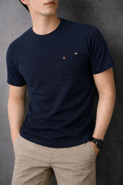 Navy Chest Line Pocket  Men's Pique T-Shirt 546+531