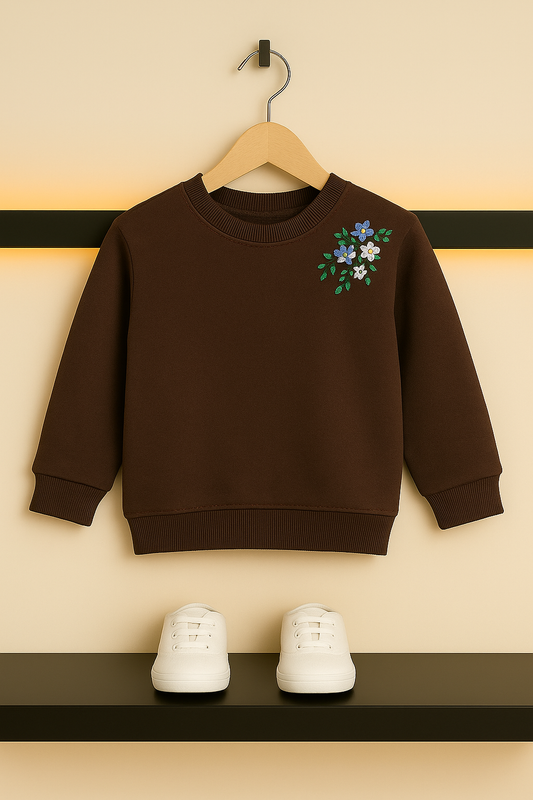 Fleece Sweatshirt in Brown with Embroidered Flowers 272