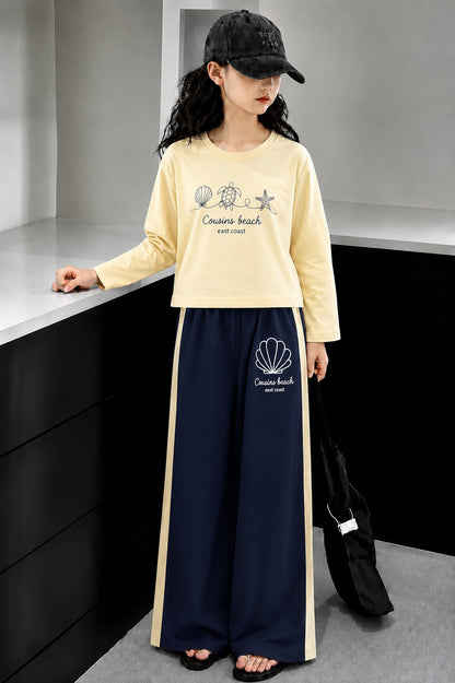 [Cousins beach] Printed Light Yellow  Full Selves Baggy Track Suit Girls
