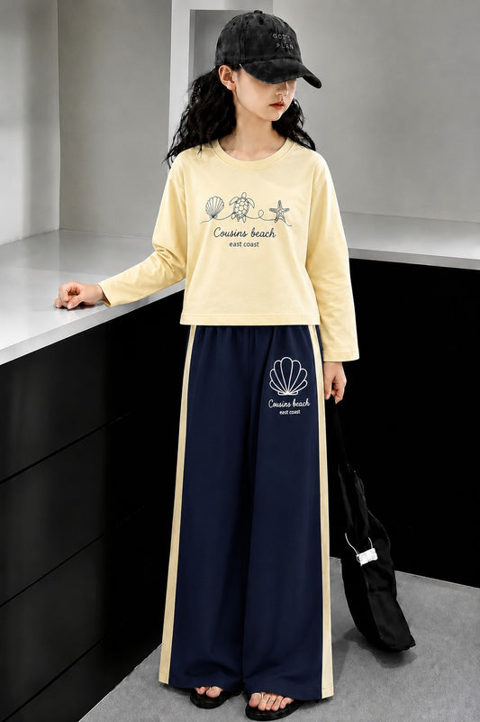[Cousins beach] Printed Light Yellow  Full Selves Baggy Track Suit Girls 736