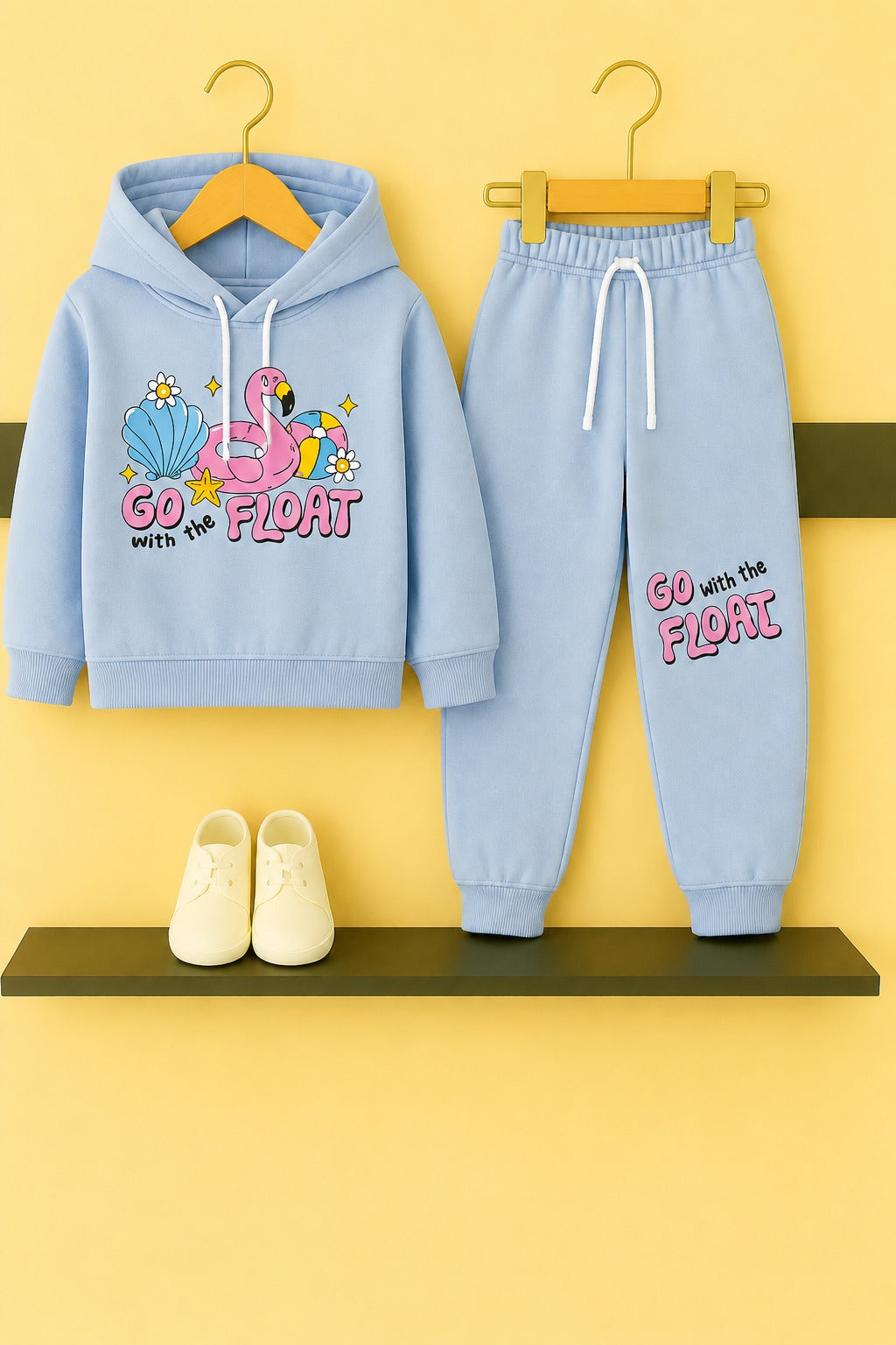 [Go Float ]Print Light Blue  Fleece  Girls Hoodie Tracksuit 306