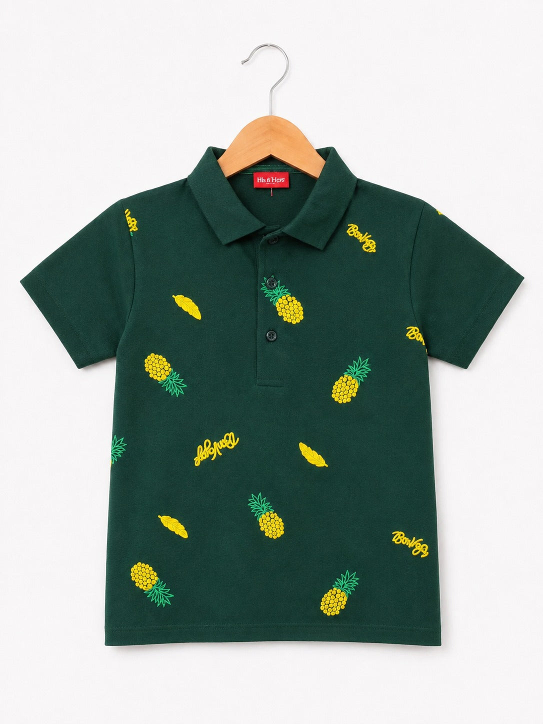 Pineapple Printed Green  Boys Polo Shirt