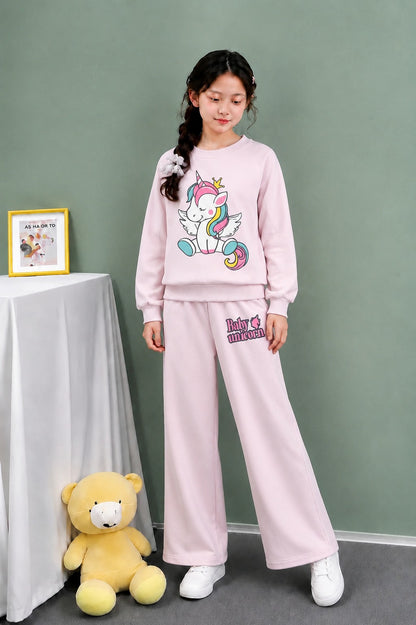 [Unicorn  ] Printed Baby  Pink  Fleece Tracksuit