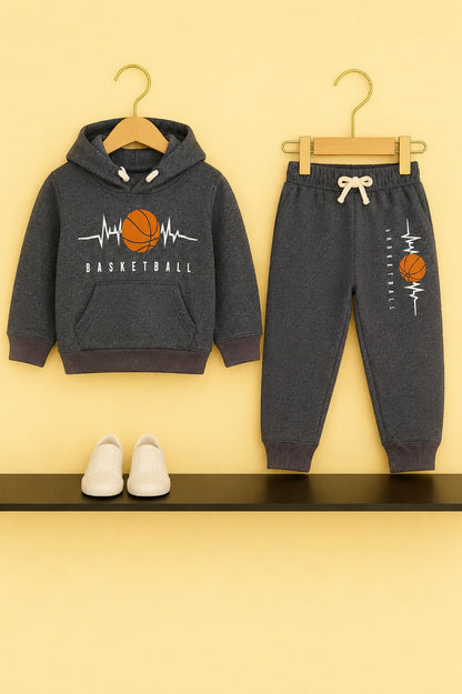 BasketBall Fleece Hoodie Tracksuit Boys -Grey & Black 305