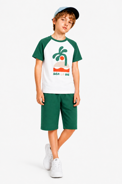 Sea La Vie  Printed Green & White Nicker Suit Boys 209