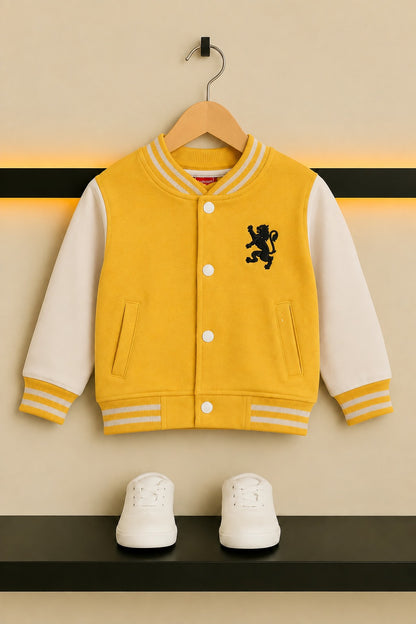 Little Lion Printed Yellow  Little Hooper Varsity Jacket 306