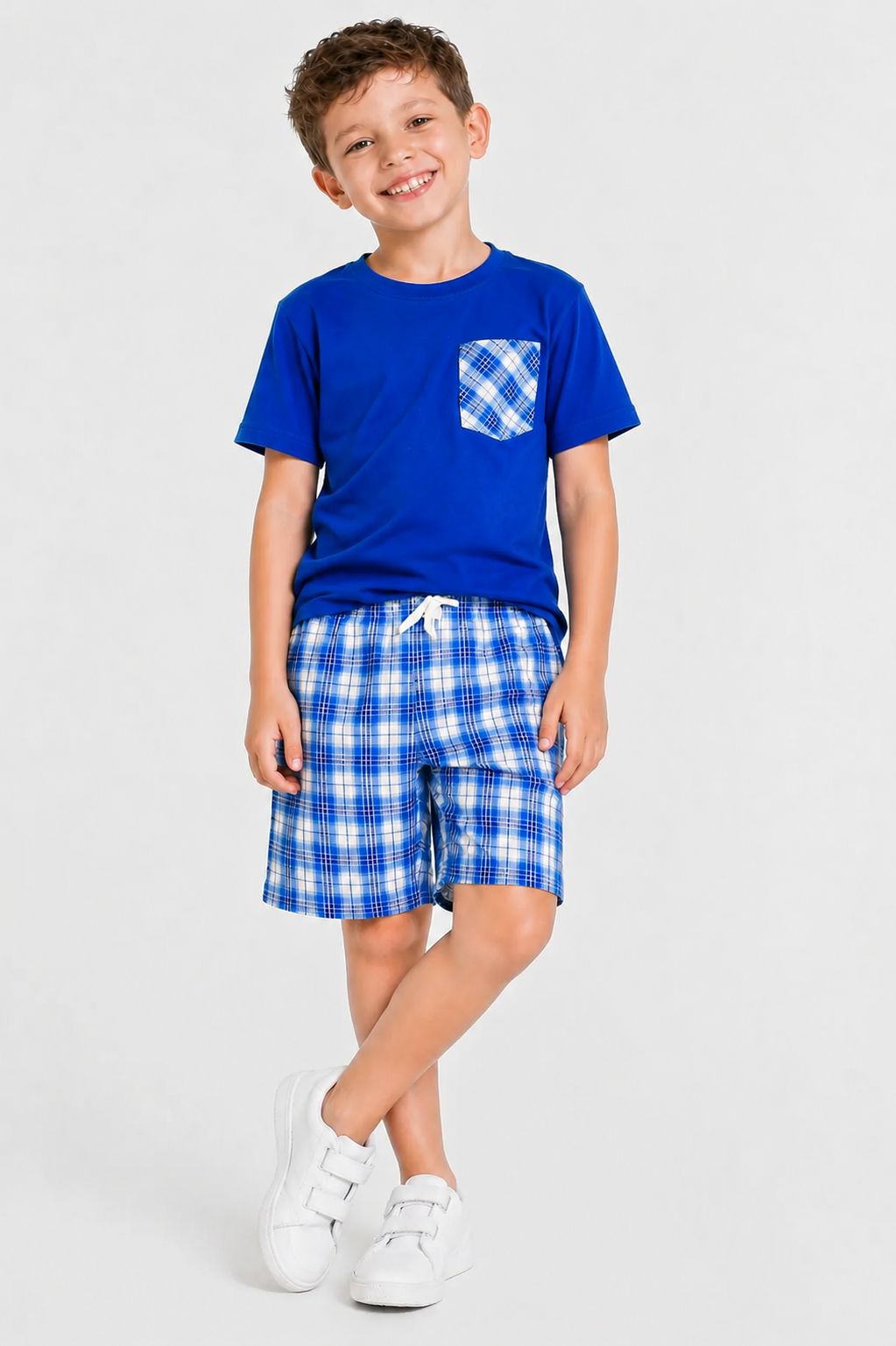 Royal Blue Check Pocket  Cotton Boys Nicker 509
