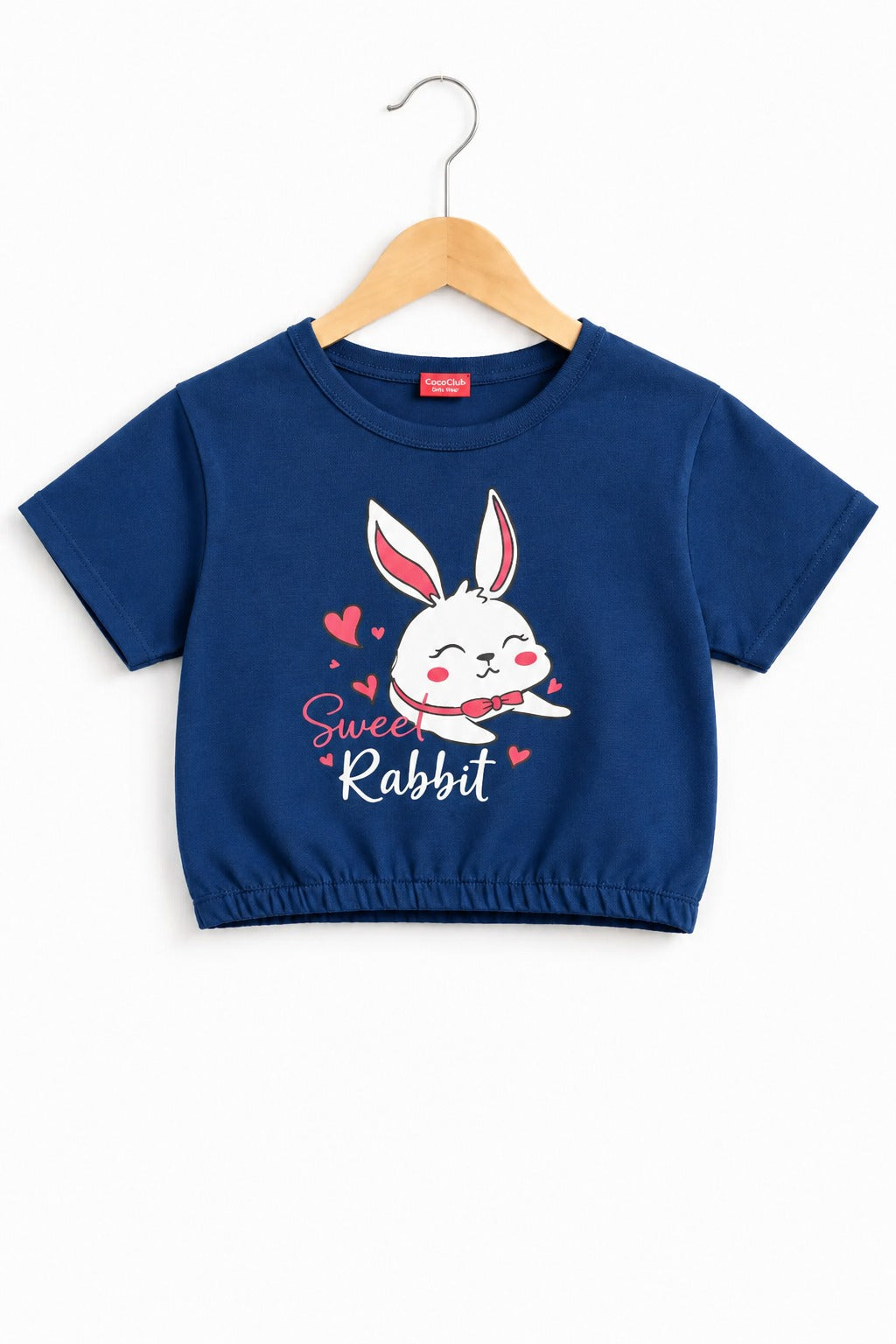 Rabbit Printed Mustard  Navy  Girls T Shirt