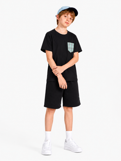 Red & Black  Check Pocket Black  Cotton Boys Nicker 420