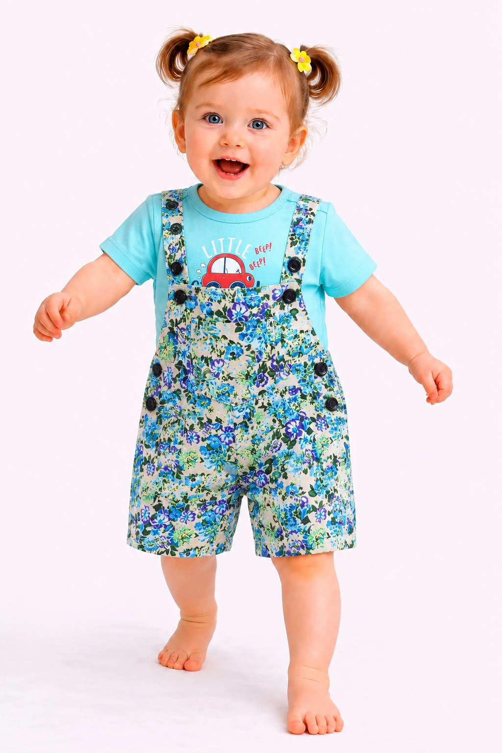 Flowers Printed Light Blue  Girls Romper Set 612