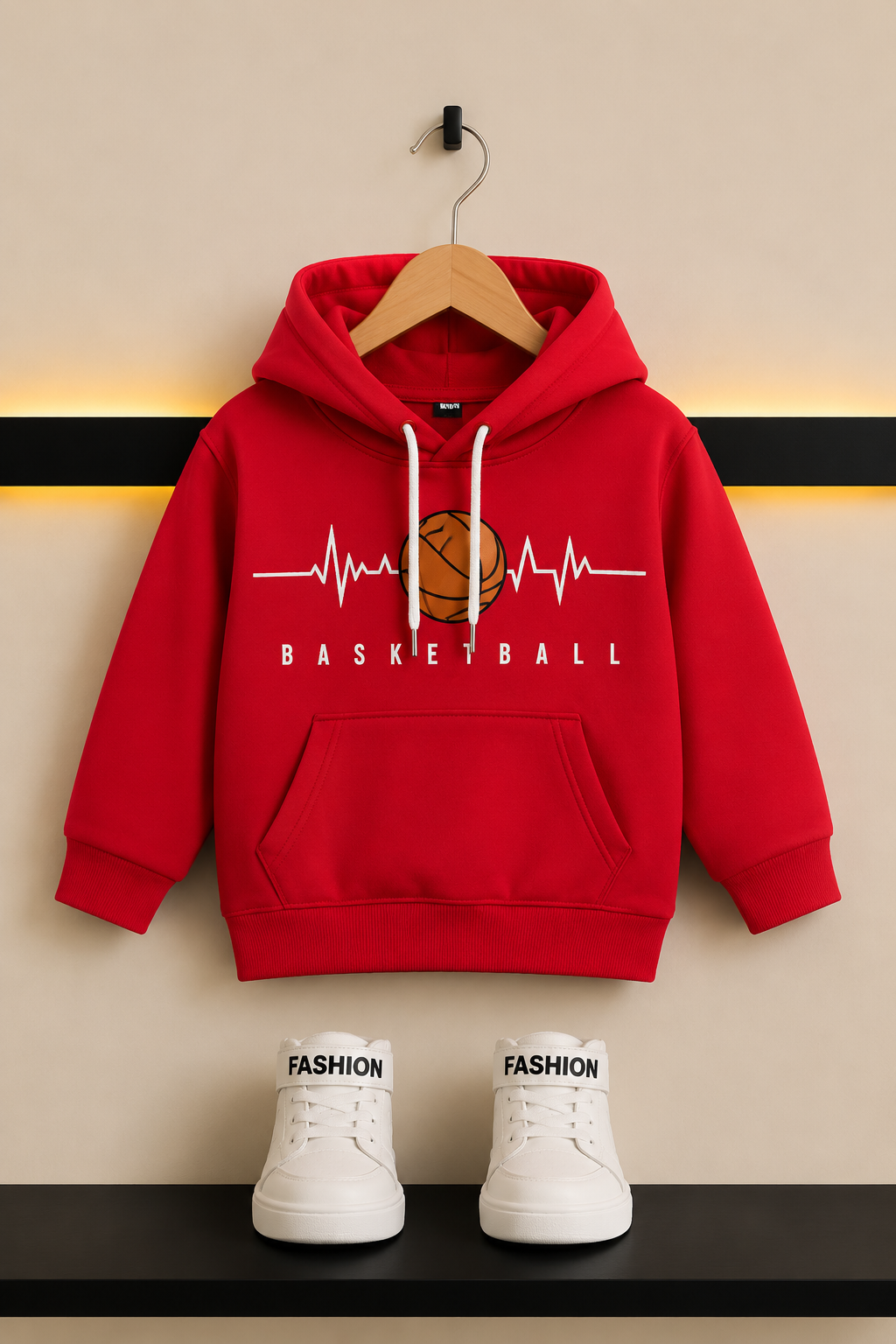 Basket Ball Printed Red Fleece Boys Hoodie 295