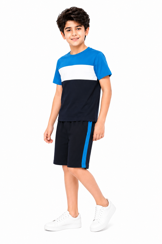 Blue & White Checked   Boys Nicker Suit  709