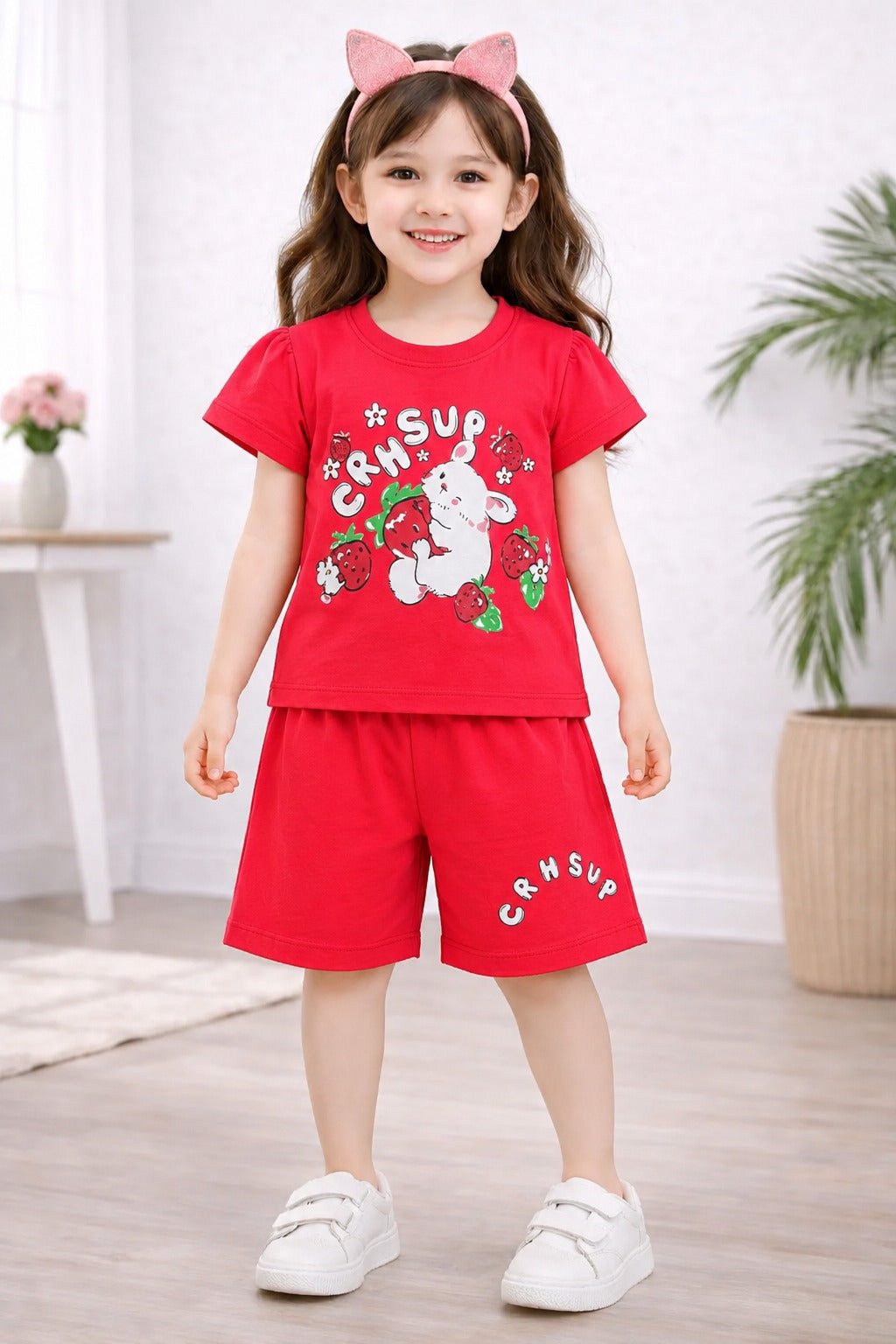 [CRHSUP] Printed  Red  Girls Nicker Suit 243
