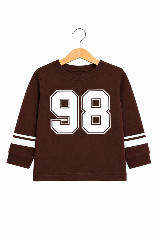 Brown Boys Full Sleeve Graphic T-Shirt in Soft Cotton Jersey Fabric for Kids | Pakistan