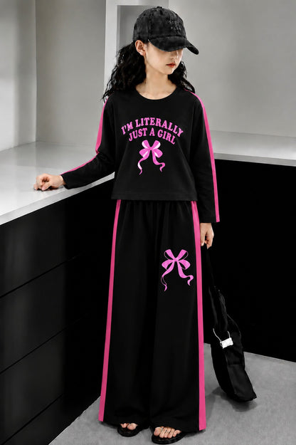 [I Am A Literally Just A Girl ] Printed Black  Full Selves Baggy Track Suit Girls