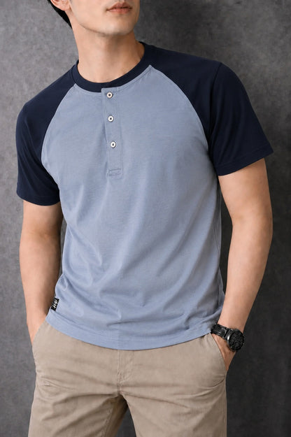 Classic Contrast Navy  & Light Blue  Cotton Jersey Men T-Shirt  816