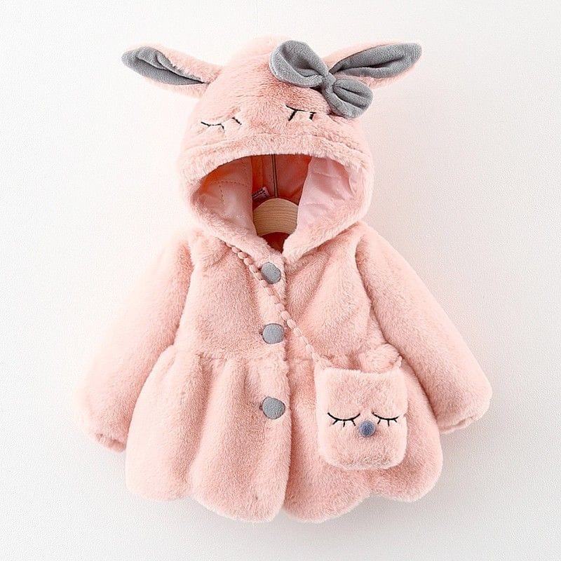 Bunny Bow  Plush Coat - Baby Pink 910