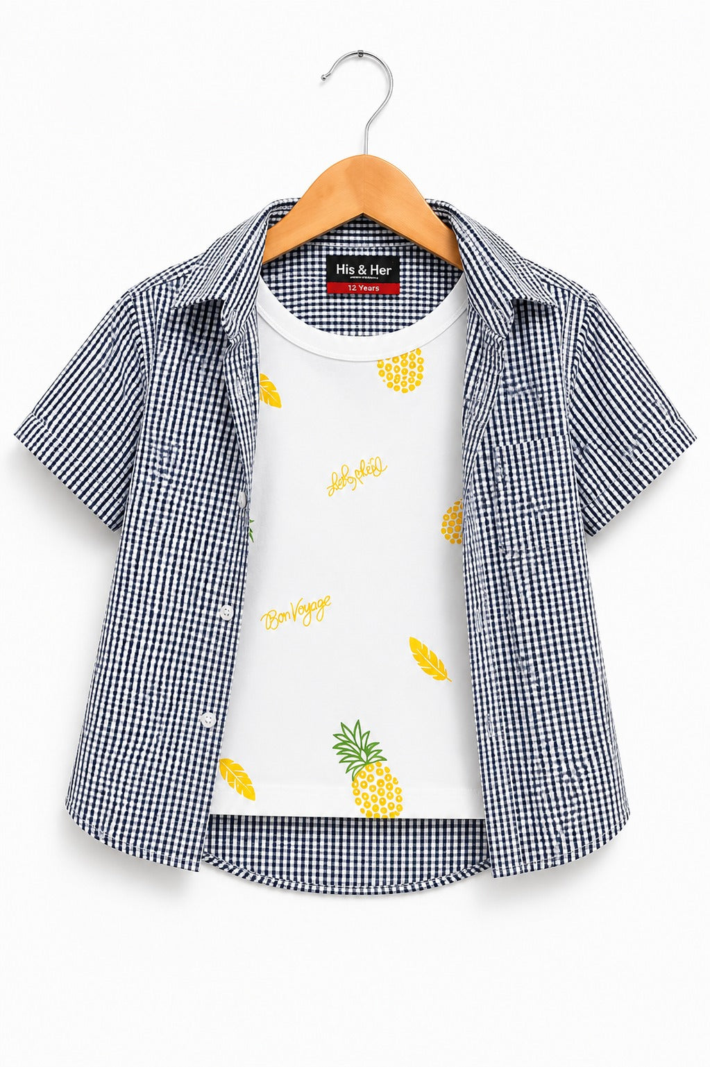 BLack & White  Checked [ Pineapple  ] Printed  Layered Casual Shirt 514