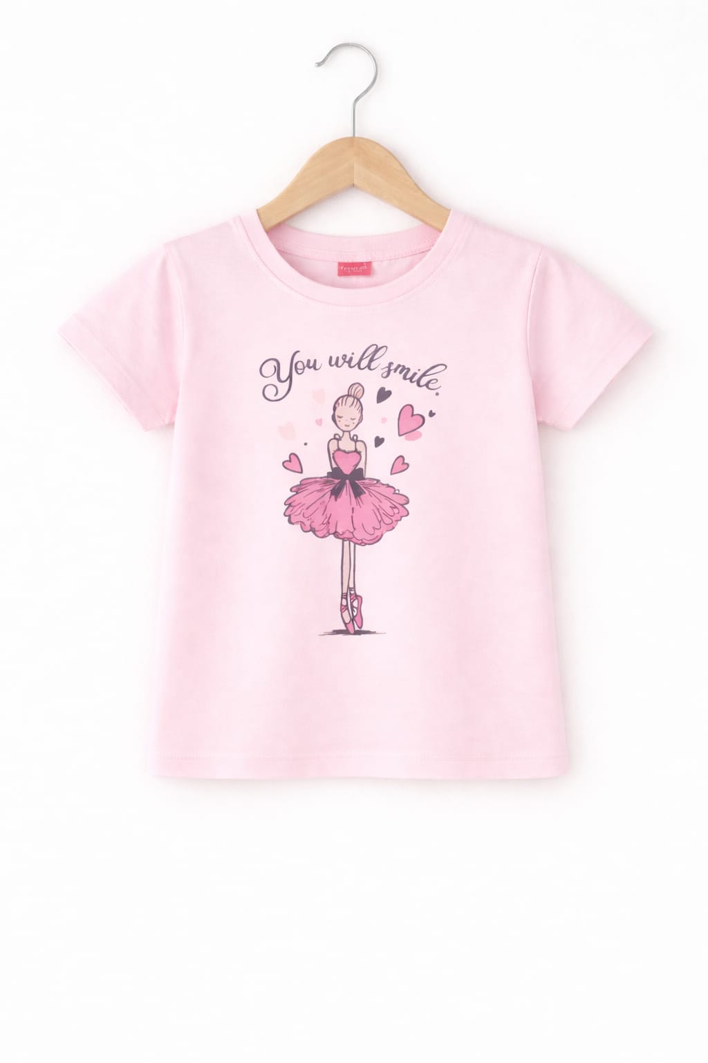 Pink girls t-shirt with ballerina “You Will Smile” graphic print in Pakistan.
