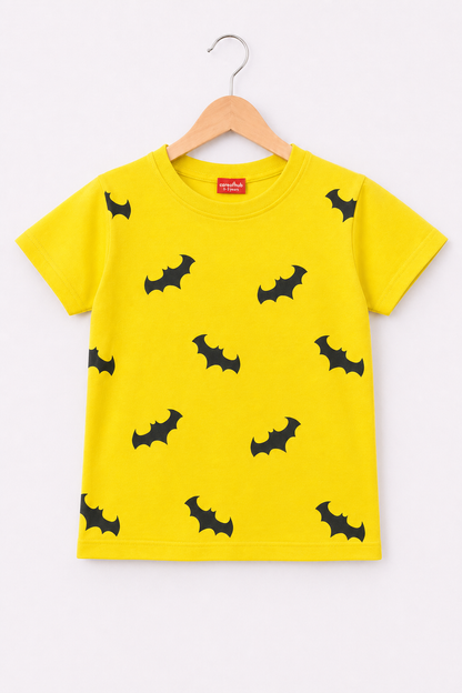 Bat Printed Yellow Boys T-Shirt 257