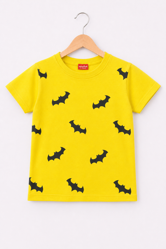 Bat Printed Yellow Boys T-Shirt 257