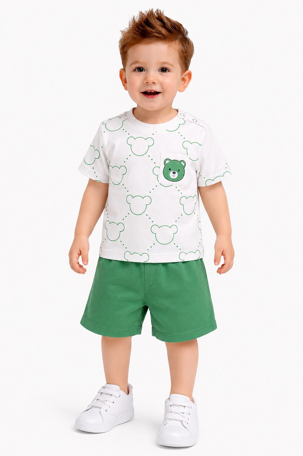 Bear Printed Green & White New Born  Nicker Suit 225