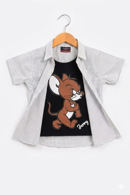 Black Check Brown Jerry  Printed  Layered Casual Shirt 501