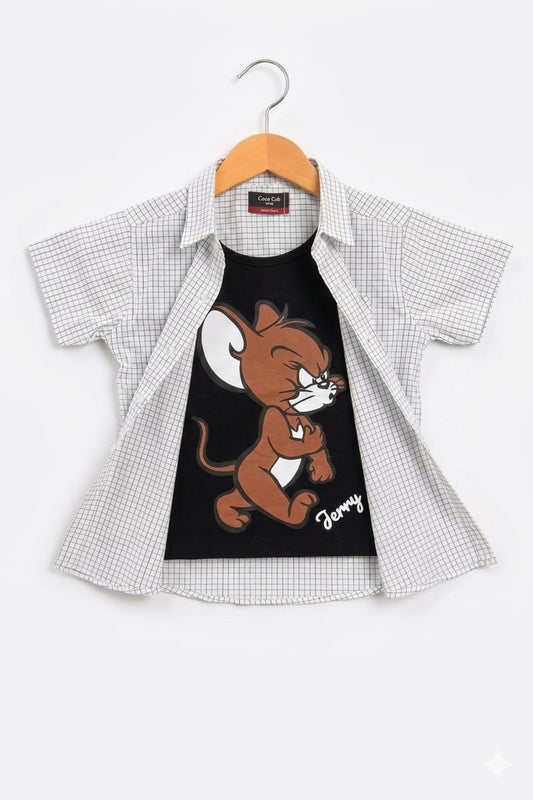 Black Check Brown Jerry  Printed  Layered Casual Shirt 501