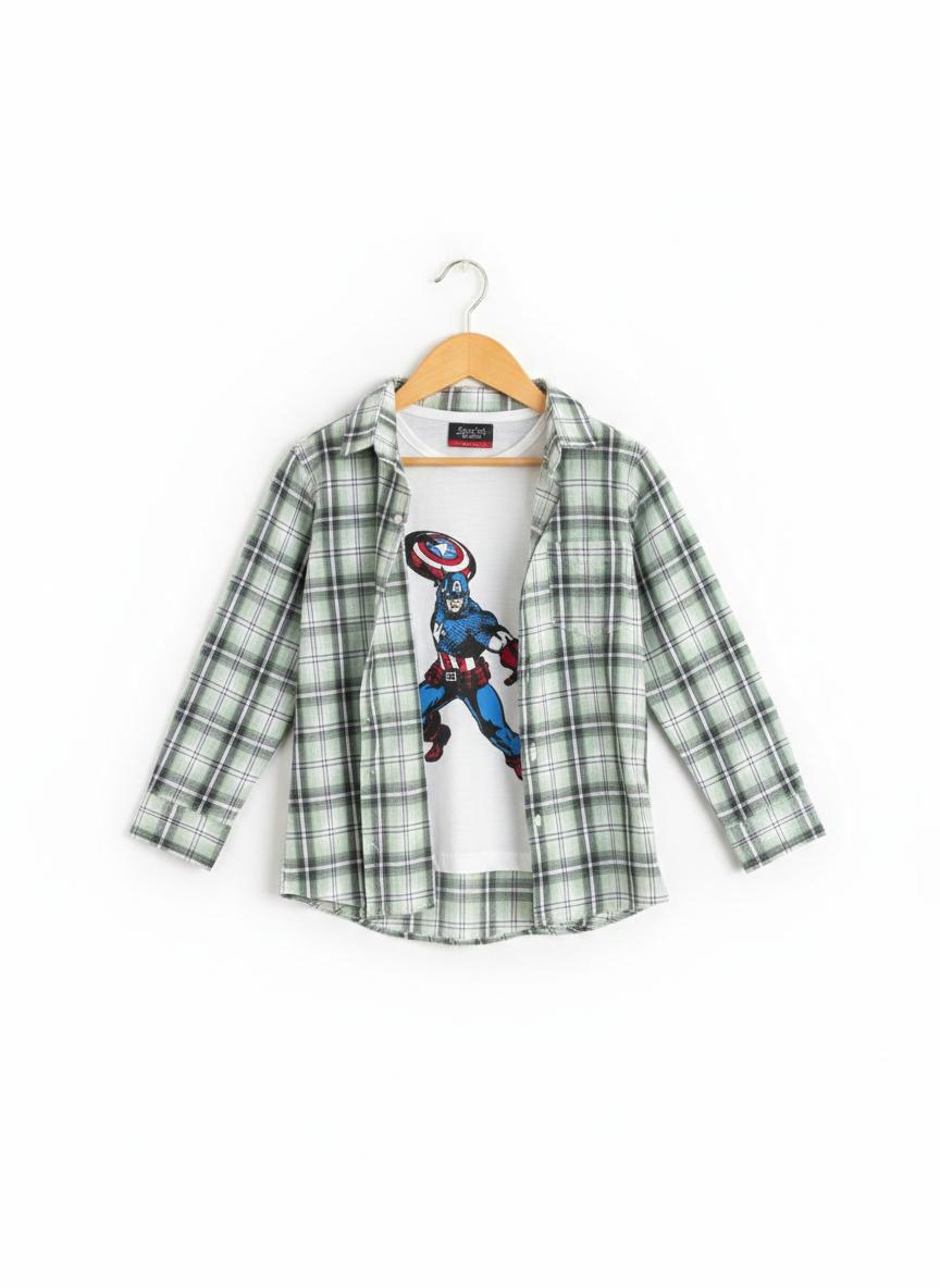 Black Checked Captain America  Layered Casual Shirt  301