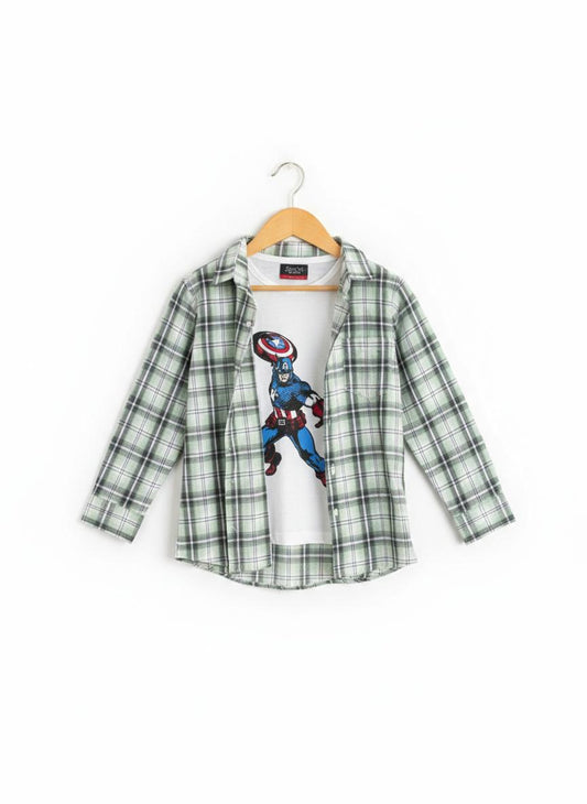 Black Checked Captain America  Layered Casual Shirt  301