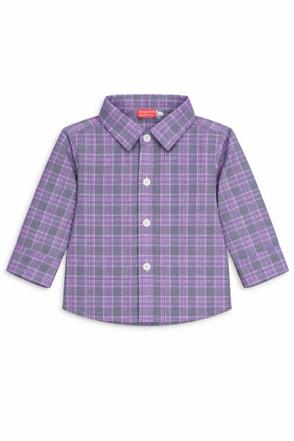 Black Checked Purple Long Sleeve Dress Shirt 300