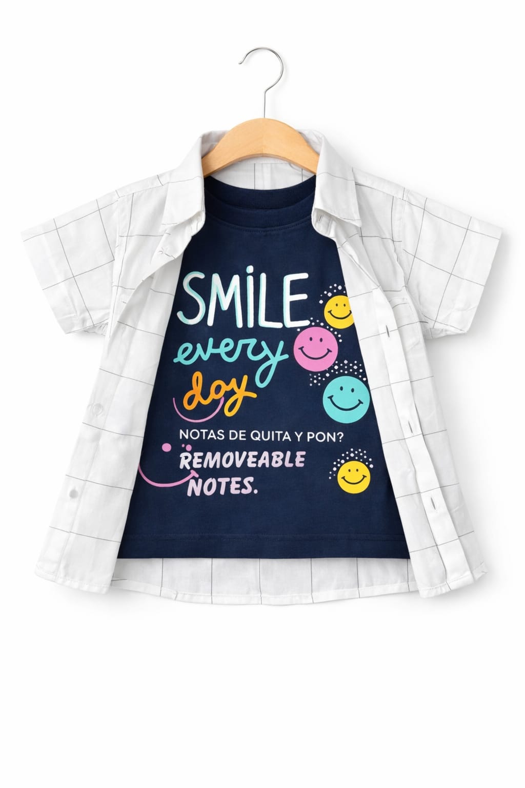 Black Checked Smile Every day  Printed White  Layered Casual Shirt 227