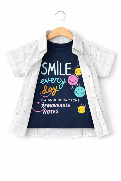 Black Checked Smile Every day  Printed White  Layered Casual Shirt 227