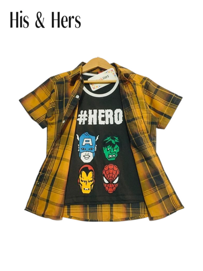 Black Checked Yellow Layered Casual Shirt Boys 211
