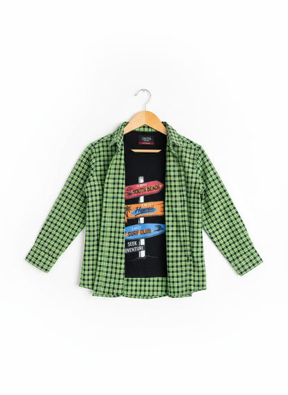 Black Green Checked  Layered Casual Shirt 300