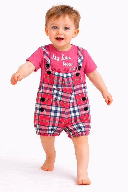 Black &Pink Checked  Romper Set