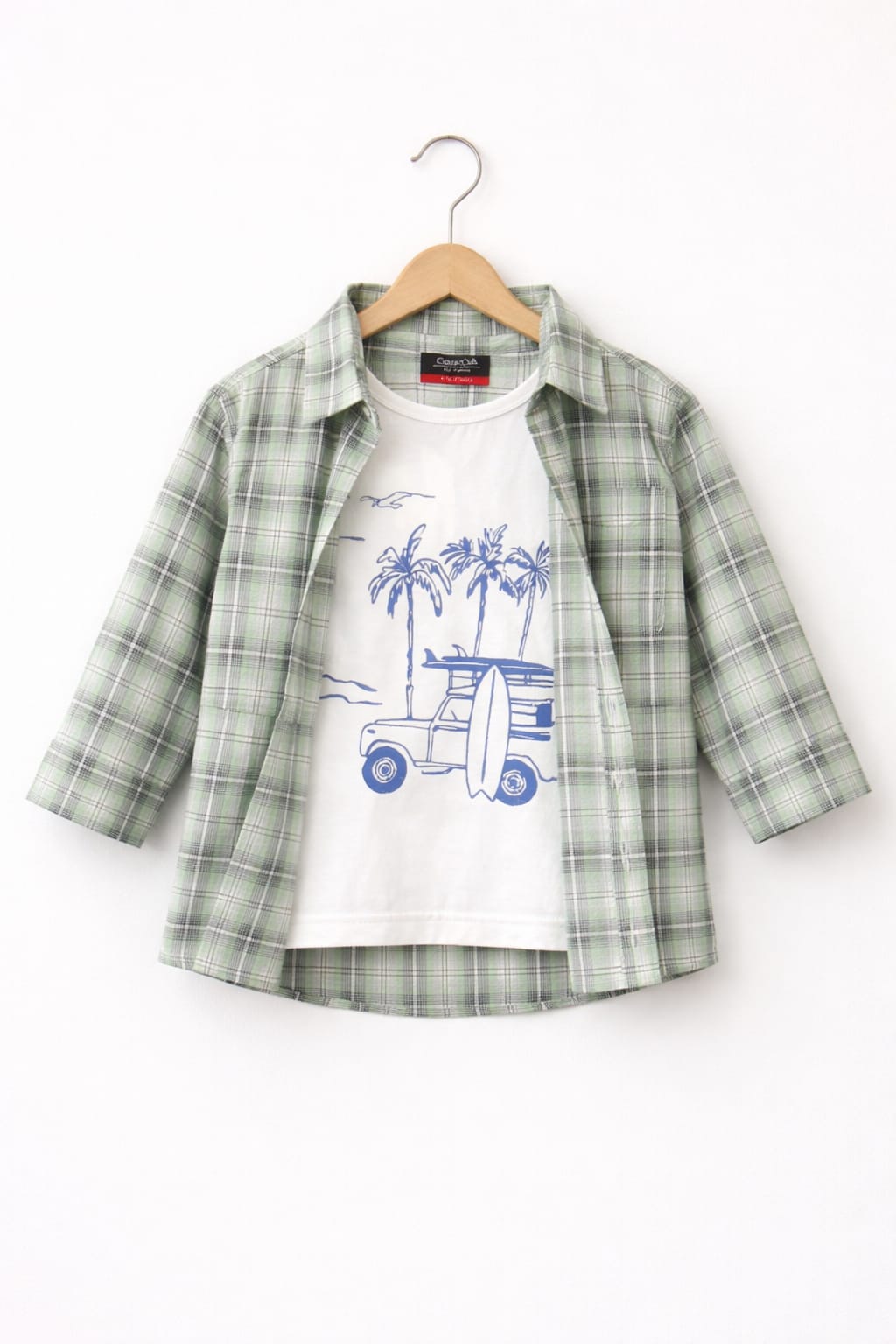 Black & White  Checked  Blue Surf Ride Layered Printed  Light Green Layered Casual Shirt 209