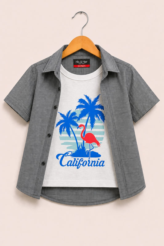 Black & White Checked California Printed Layered Casual Shirt 211
